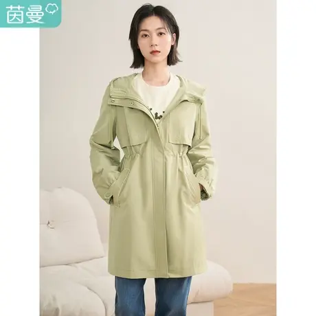 【商场同款】茵曼2023春女装新款时尚复古中长款正肩连帽收腰风衣图片