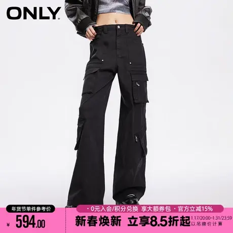 ONLY夏季工装多口袋金属纽扣高腰阔腿休闲裤子|124114041商品大图