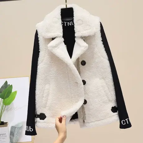 秋冬2023新款翻领背心羊羔毛马甲女上衣宽松加厚外搭皮毛一体外套图片