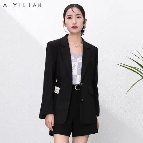 阿依莲黑色休闲小西装外套春季2024新款女装长袖西服洋气减龄上衣图片