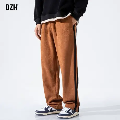 男士驼色麂皮绒裤子直筒宽松休闲裤男秋冬款男裤2023新款运动裤男商品大图
