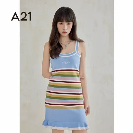A21女装吊带条纹连衣裙夏季新款显瘦高级感包臀裙图片