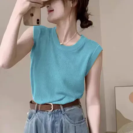 冰丝针织吊带背心内搭女2025新款夏季外穿高级感无袖挂脖坎肩上衣商品大图