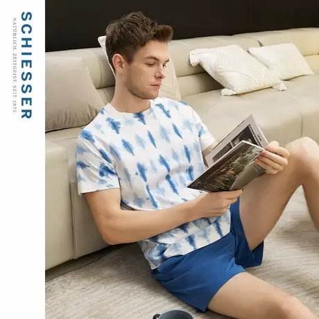 SCHIESSER舒雅男士纯棉扎染印花圆领亲肤睡衣家居服套装21083H图片