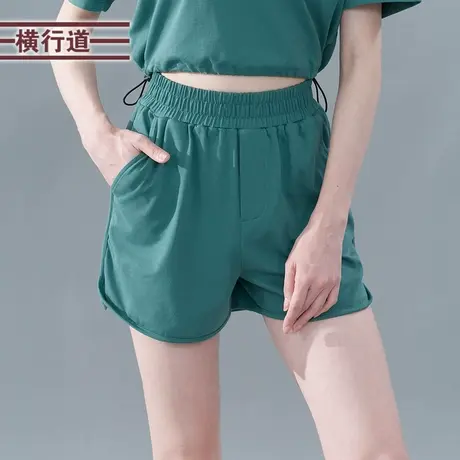 2023夏季新款纯色纯棉裤袋短裤女松紧高腰大码运动裤休闲瑜伽裤子商品大图