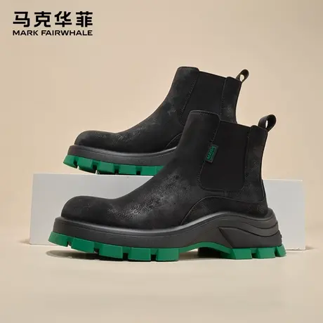 马克华菲马丁靴高帮男鞋真皮短靴厚底增高切尔西靴子男中筒烟筒靴商品大图