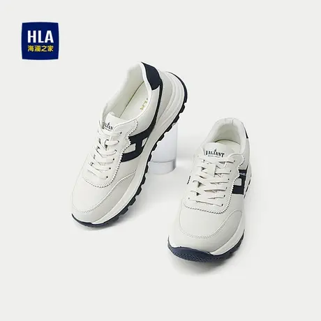 HLA/海澜之家抽绳系带休闲鞋2025新款字母印花圆头头层牛皮鞋子男商品大图