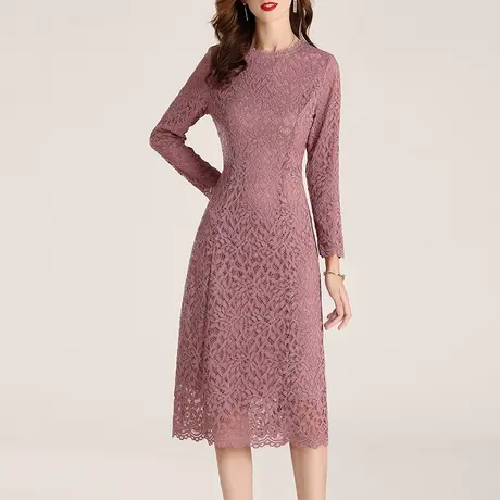 【1件7.9折】春季新品打底裙简约修身蕾丝裙气质优雅收腰连衣裙女图片