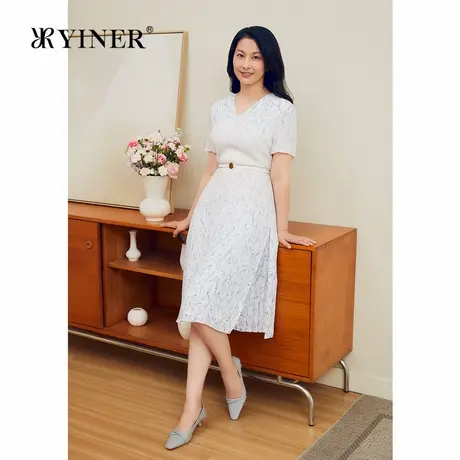 【真丝系列】YINER音儿夏季桑蚕丝顺纡缎印花渐变连衣裙图片