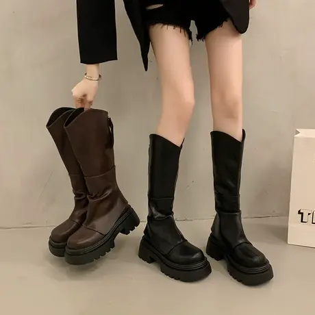 厚底百搭长筒靴女2025年新款秋冬季显瘦高筒裤管靴时尚气质骑士靴商品大图