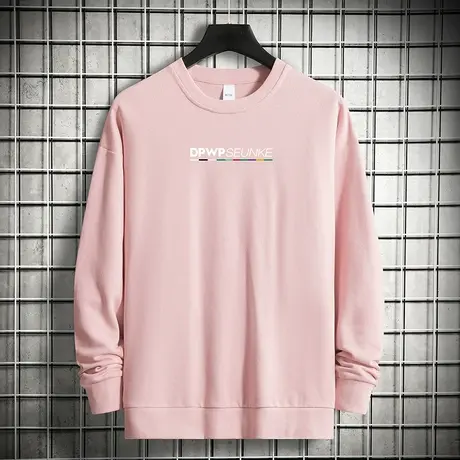 重磅纯棉卫衣男潮流秋冬加绒加厚摇粒绒套头无帽上衣圆领长袖t恤商品大图