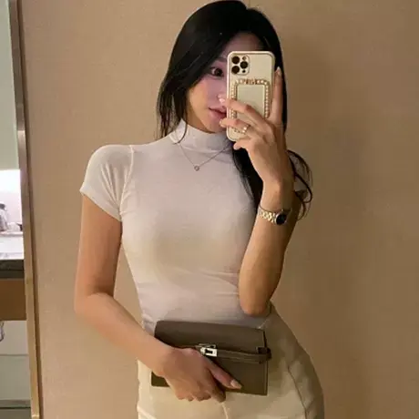 QL222人手多件~ 性感女人味半高领显身材短袖T恤ly图片