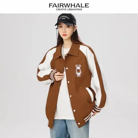 马克华菲美式复古棒球服外套女2025新款春秋宽松休闲百搭情侣上衣图片