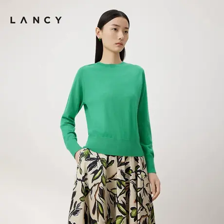 [朗姿奥莱]LANCY/朗姿2024春季新款羊绒薄款长袖圆领针织衫显瘦气商品大图
