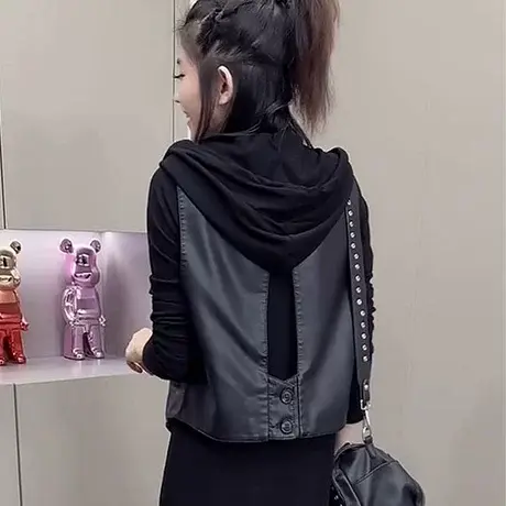 V领背心皮马甲女2025早秋新款时尚洋气黑色后背镂空皮坎肩上衣潮图片