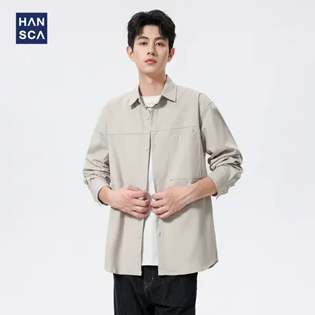 hansca立领男衬衫长袖2025新款秋季高级感痞帅青少年速干衬衣外套商品大图