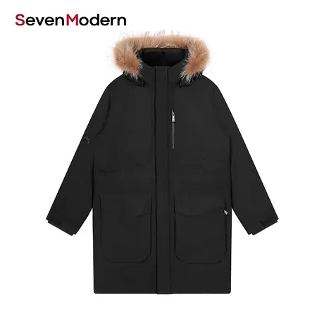 【清仓商场同款】柒牌奥莱男装SevenModern中长款连帽毛领羽绒服商品大图