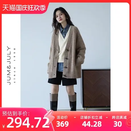 嘉茱莉2023秋冬新款1OO羊毛针织开衫外套女中长款宽松针织上衣商品大图