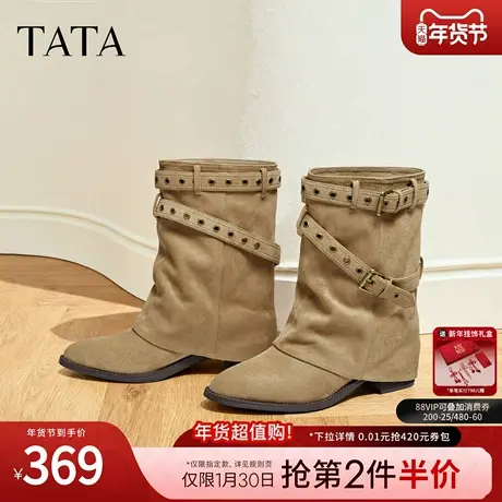 TATA他她靴子2025冬季新款时装靴百搭堆堆靴尖头西部短靴CKN01DZ5商品大图