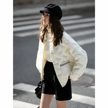 唐狮秋冬款女翻领异材质拼接小香风短款羽绒服高级感减龄TD图片