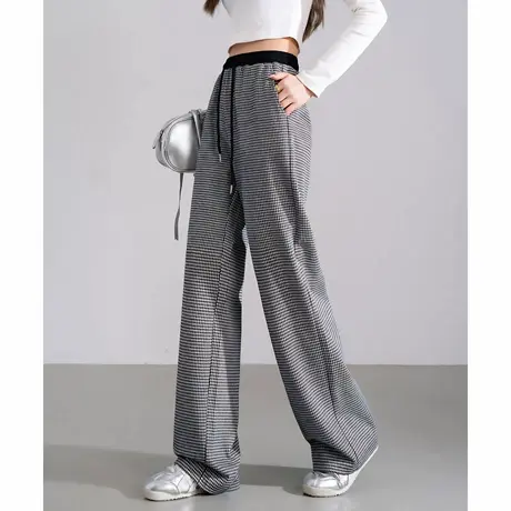 唐狮秋冬女千鸟格休闲裤高级感直筒裤女小个子运动长裤女百搭TD图片