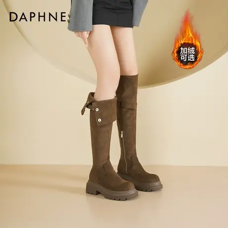 达芙妮过膝长筒靴女2025新款秋冬厚底长靴两穿骑士靴棕色靴子女商品大图