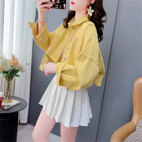 港味复古chic短款牛仔外套女春秋2023新款宽松设计感小个子上衣潮商品大图