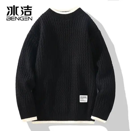 冰洁圆领卫衣男2023秋冬季新款休闲情侣撞色针织衫加绒长袖上衣ZC商品大图