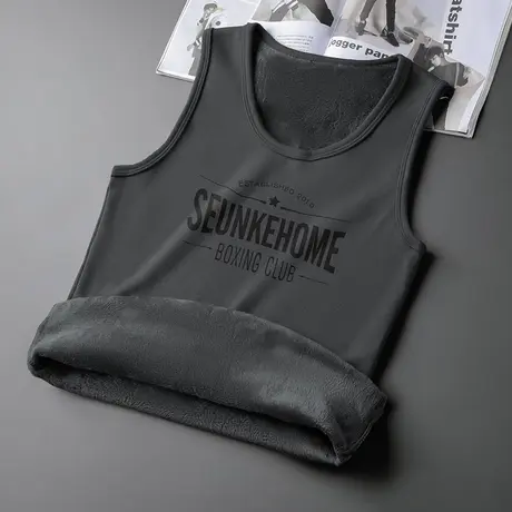 背心男士冬季内穿运动坎肩加绒加厚无袖t恤打底保暖马甲健身跨栏商品大图