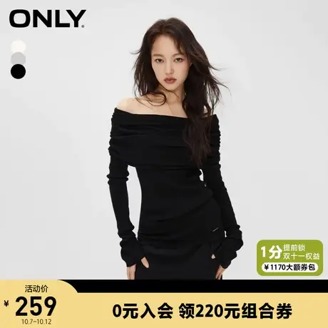 ONLY奥莱秋季新款时尚气质百搭修身一字肩长袖纯色针织衫商品大图