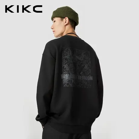 kikc卫衣男2023秋冬新款商场同款花卉印花简约休闲宽松潮流卫衣图片