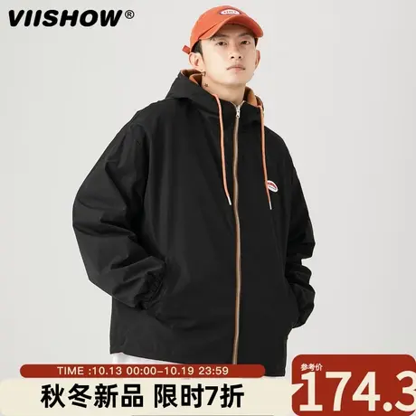 VIISHOW两面穿拉链外套男春秋新款宽松休闲连帽青少年摇粒绒夹克商品大图