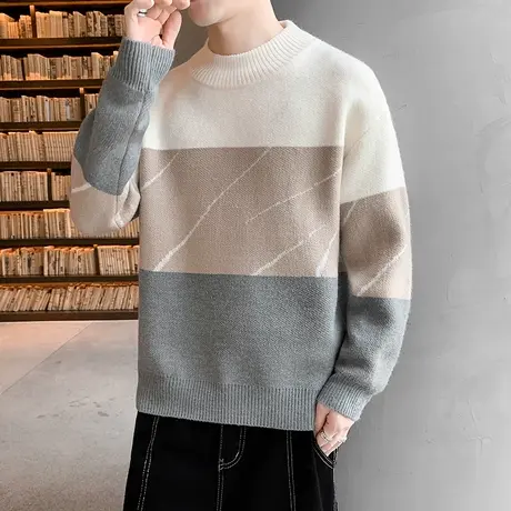 冬季水貂绒毛衣男孩高初中学生青少年针织衫大童加绒加厚款打底衫图片