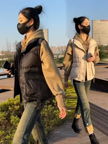 设计感小众秋冬季保暖羽绒马甲开衫外套女款慵懒风百搭简约纯色潮商品大图