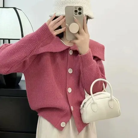 高级感针织外套女秋冬季2023新款宽松慵懒风软糯高领毛衣开衫上衣图片
