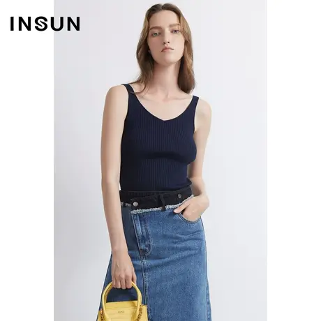 恩裳商场同款夏经典V领打底背心舒适透气弹力毛针织衫女商品大图