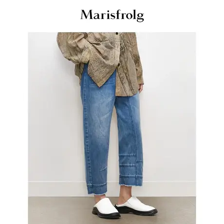 【风格牛仔】玛丝菲尔秋季浅蓝色设计感水洗九分牛仔裤商品大图