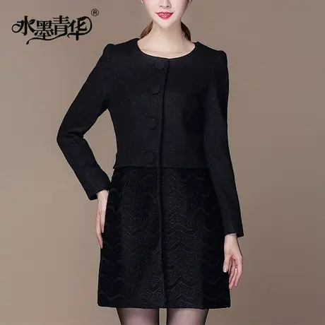 水墨青华2024春装新品时尚百搭毛呢外套中长款修身大衣女商品大图