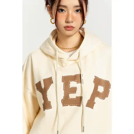 YEP美式学院风连帽卫衣女2023新款春秋原创小众ins潮oversize外套商品大图