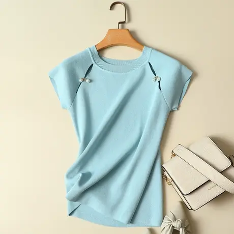 冰丝打底衫女薄款春夏2024年新款女装爆款韩版针织短袖t恤女上衣商品大图