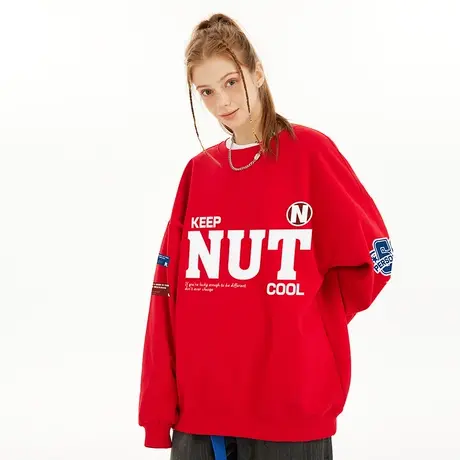 欧美潮流高街vibe圆领卫衣男潮中性风潮牌宽松加绒加厚情侣上衣商品大图