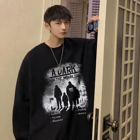 美式街头卫衣男ins潮流复古秋冬季高级感vibe国潮高街圆领上衣服商品大图