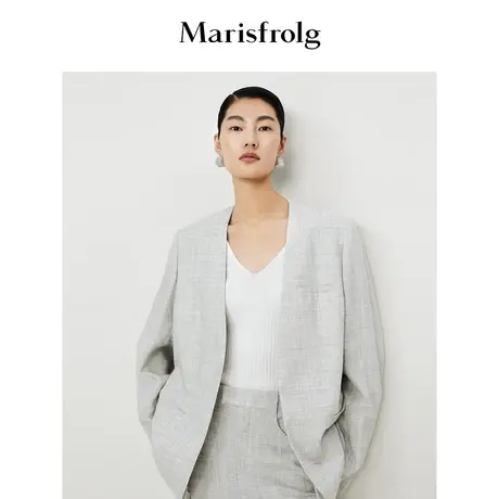 【意大利进口面料】玛丝菲尔2023年夏季新款无扣式开衫西装外套女商品大图