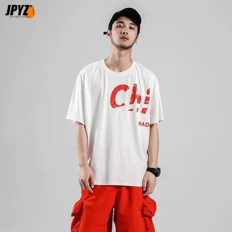 短袖t恤男夏季2022新中国潮纯棉白色宽松大码衣服半截五分袖体恤商品大图