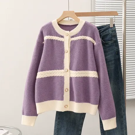 2023秋装新款韩版宽松女士开衫毛衣外套长袖针织衫小香风百搭上衣商品大图