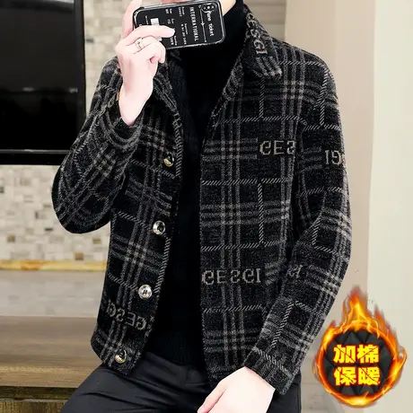 男士短款毛呢大衣冬季貂绒保暖防寒外套加棉加厚男装呢子夹克上衣图片
