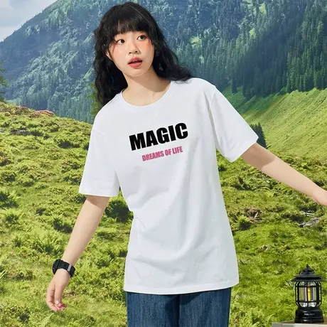 真维斯Z+女款夏季宽松纯棉短袖上衣欧美街头植绒潮流印花女T恤图片