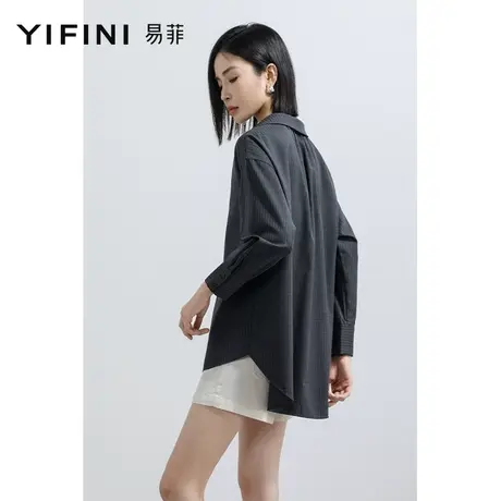Yifini/易菲宽松套头上衣女2023春秋新款羊毛翻领长袖百搭衬衫商品大图