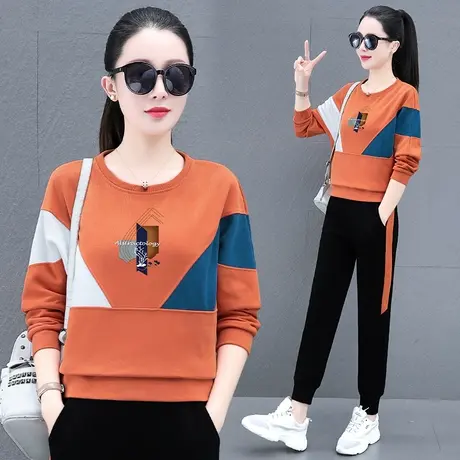 恋上17号圆领运动套装女春秋2023新款时尚洋气大码女装春秋两件套图片