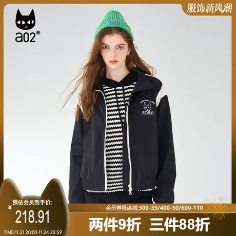 【翻转卡片】a02原创黑色休闲外套女2025秋季新品宽松夹克上衣女商品大图